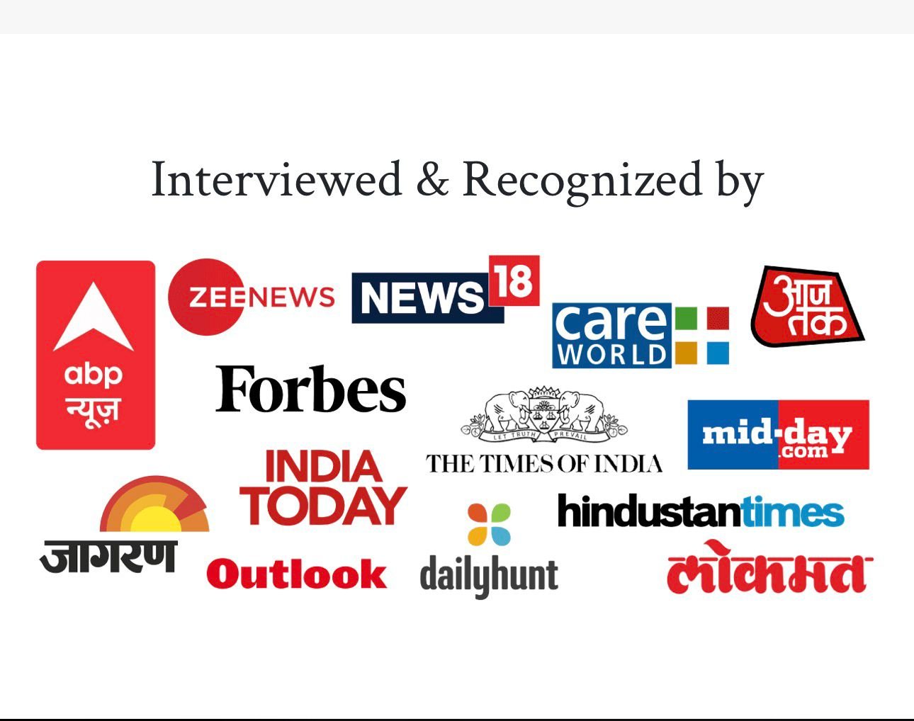 Recognised by ABP News, Zee News, News18, Forbes, India Today, Times of India, Hindustan Times and more